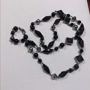 Metallic crystals, diamond shaped acrylic crystals, 34” necklace